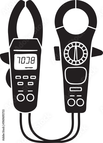 Multimeter tools in black and white illustration for electronics and engineering