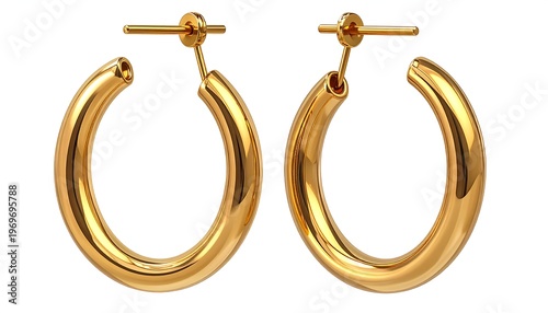 A pair of shiny gold hoop earrings on a white background (4)