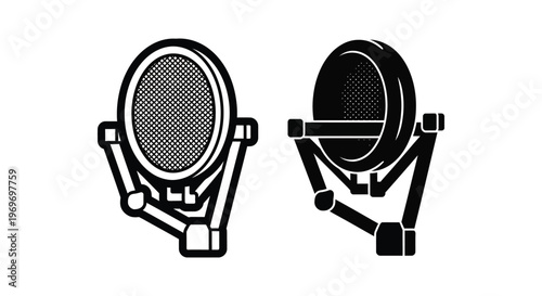 Set of studio microphone icons, professional recording equipment symbols for podcasting, broadcasting, and audio production