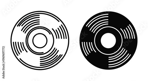 Vinyl record icon set, classic music disc symbol, vintage gramophone record, retro audio media, vector illustration