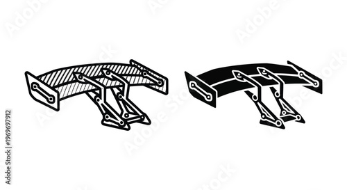 Set of car spoilers, rear wing for racing car, automotive aerodynamic part, vector illustration