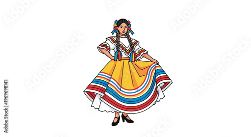 Young woman in colorful traditional Mexican folk dress