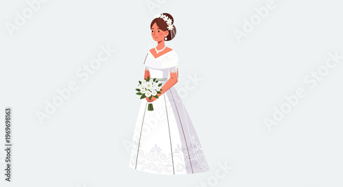 Bride in White Wedding Dress Holding Bouquet
