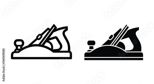 Set of hand plane icons, woodworking tool for smoothing and leveling wood surfaces, vector illustration