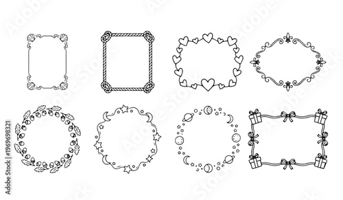 Decorative Frame Line Art Clipart Set Vol.2 — 8 Themed Border & Wreath Doodle Elements PNG SVG Vector Illustration