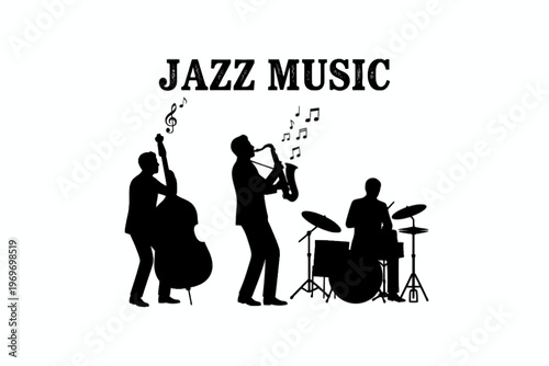 Jazz Trio Silhouette Playing Saxophone Bass and Drums