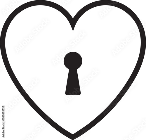 A black and white outline of a heart with a keyhole, symbolizing love, security, and secrets. 