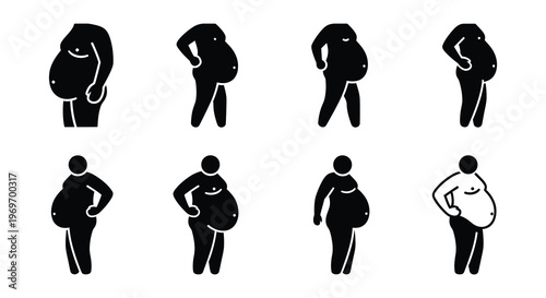 Illustrations depicting the stages of pregnancy with varying belly sizes
