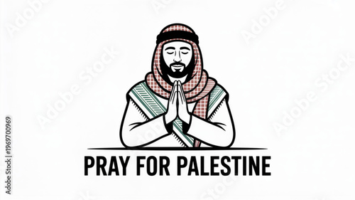 Man in keffiyeh praying with hands clasped together for peace and support