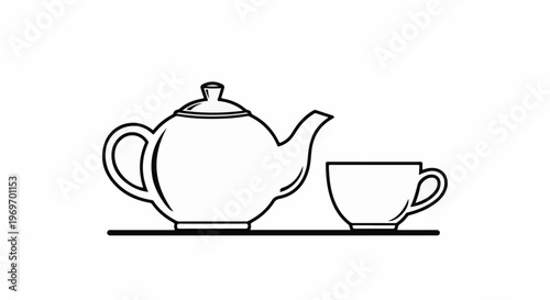 Classic tea set with teapot and cup on a simple line
