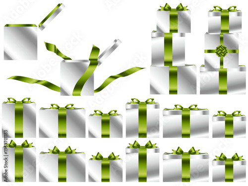 プレゼント箱横、白、4黄緑