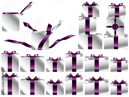 プレゼント箱横、白、13紫