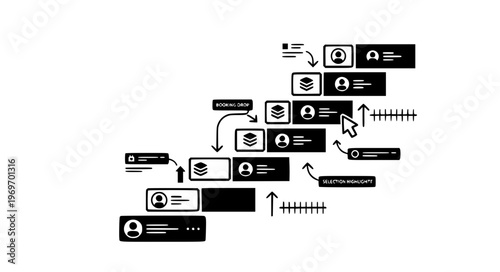 Stepped Block Calendar Scheduling and Appointment UI Dashboard Black Silhouette Vector Illustration