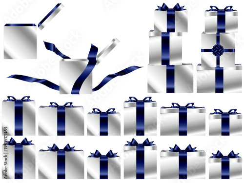 プレゼント箱横、白、14紺