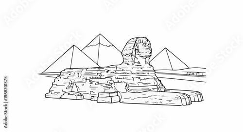 Ancient Egyptian sphinx and pyramids, a famous landmark scene