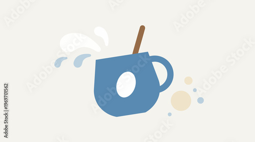 Warm Blue Mug with Steaming Hot Beverage and Spoon Illustration.
