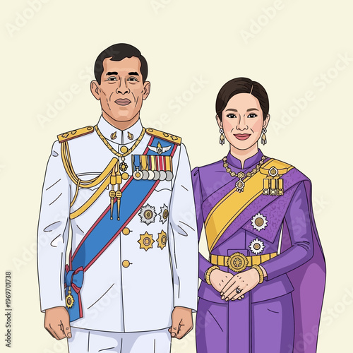 Thai King and Queen in Traditional Royal Attire