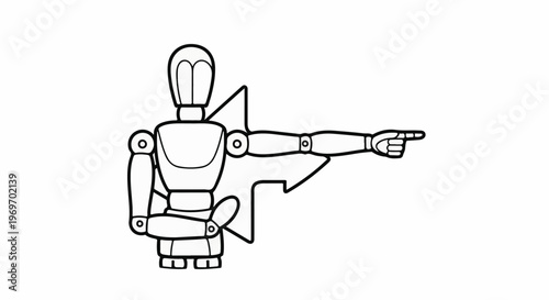 Articulated figure with pointing finger and abstract wing