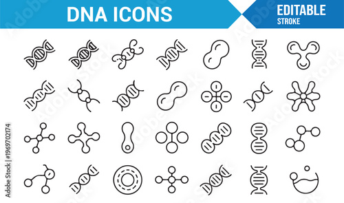 Molecular biology icons set with DNA gene and cell structures