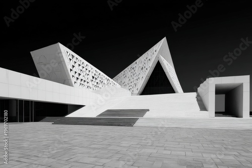 Wallpaper Mural Minimalist modern architecture building black and white geometric facade with strong lines and symmetry Torontodigital.ca