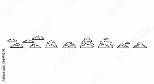 Collection of various stylized cloud outlines scattered on a white background
