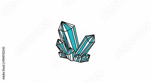 Artistic rendering of teal colored crystals with black outline
