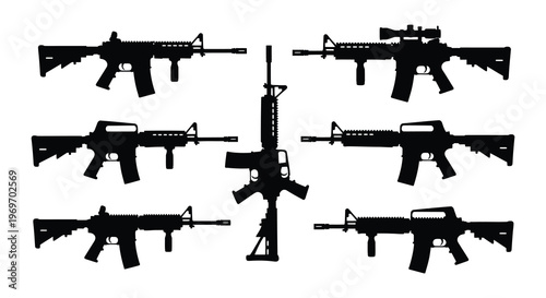 Silhouettes of various sniper rifles displayed in a black and white composition