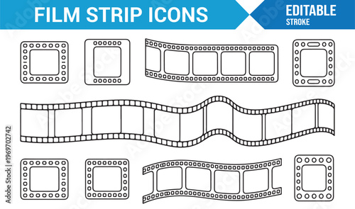 Vintage film strip icons collection with movie and photography elements