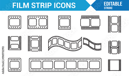 Movie film strip vector icons collection with vintage reel frames