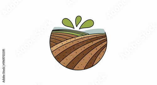 Cartoon globe of tilled farmland with green sprouts emerging