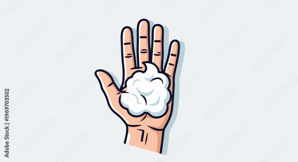 Obraz premium Cartoon hand with white foam on palm, ready for washing