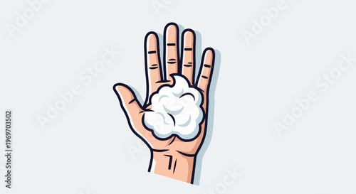 Cartoon hand with white foam on palm, ready for washing