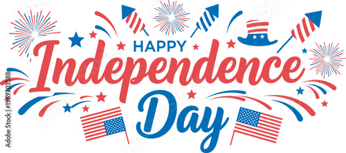 Independence Day Celebrating independence day with patriotic fireworks and flags Vector USA
