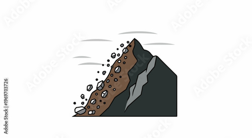 Cartoon illustration of a rockslide cascading down a dark mountain peak