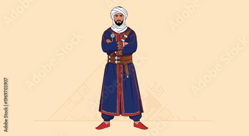 Man in Traditional Middle Eastern Clothing Standing Arms Crossed