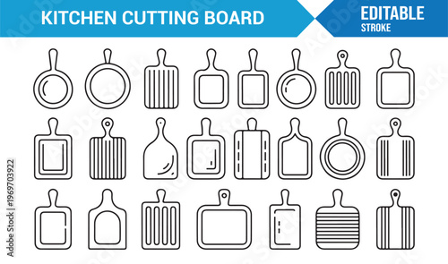 Food preparation icons set with chopping boards and kitchen tools