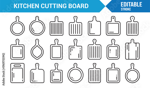 Wooden cutting board icons set for culinary and kitchen design concepts