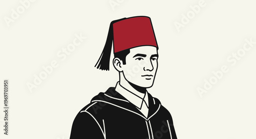 Man in Traditional Red Fez Hat and Black Robe