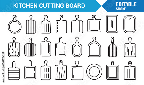 Kitchenware icons pack with chopping boards for cooking and food prep