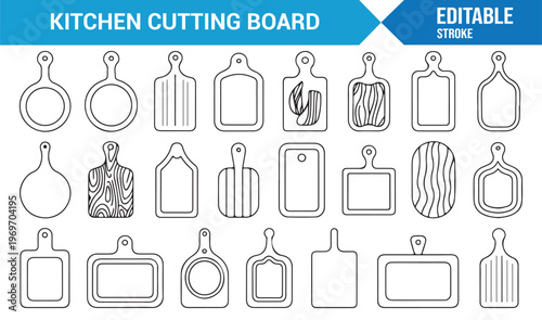 Cutting board vector icons set with various kitchen utensil shapes