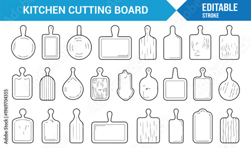 Chopping board icon collection for kitchen and food preparation design