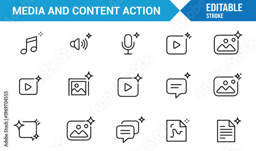 Media interface icons collection with video audio and content symbols