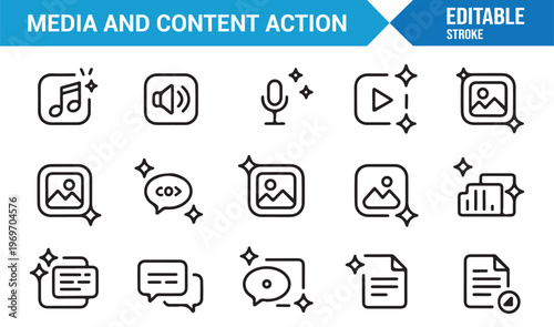 Media and communication icons pack with video audio and chat elements