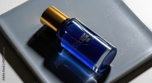 Deep Blue Oil Perfume Bottle with Gold Cap