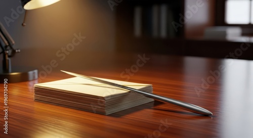 Stack of Envelopes with Silver Letter Opener on Wooden Desk
