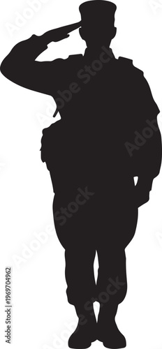 Dignified military soldier silhouette performing a formal salute while standing in uniform