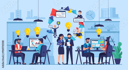 A calm and focused professional works on a laptop in a modern office. Ideal for illustrating themes of productivity, remote work, or technology soluti