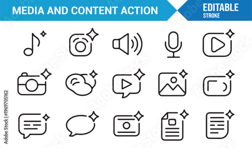 Content action icons pack with multimedia and digital interface elements