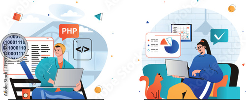 Collaboration between developers and data analysts in a modern workspace setting
