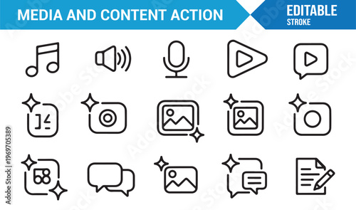 Media and content action icons set with multimedia controls and symbols